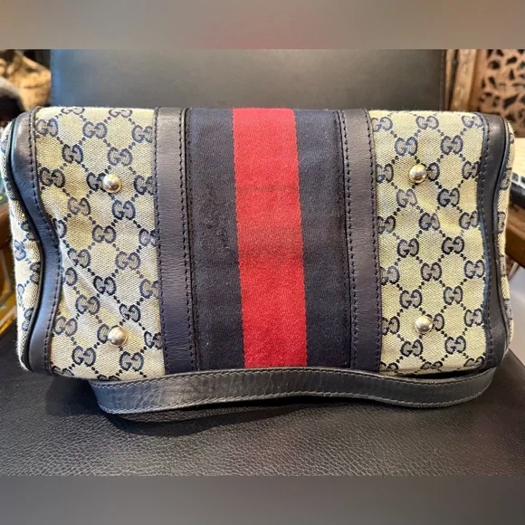 Classic Vintage Gucci Sherry Line Speedy Boston Navy Blue Bag - Picture 8 of 13